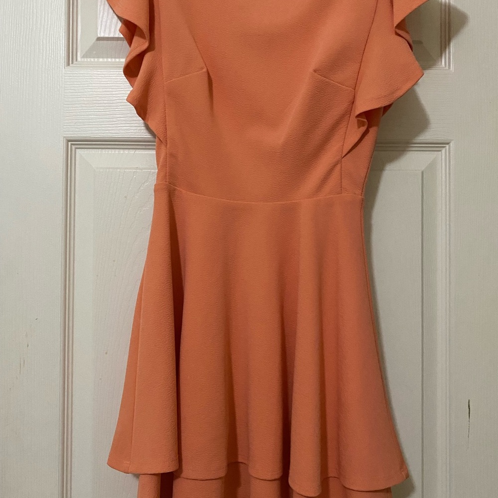 Elegant Orange Ruffle Sleeve Dress